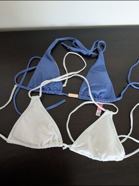 Victoria's Secret Blue and White Triangle Bikini Tops